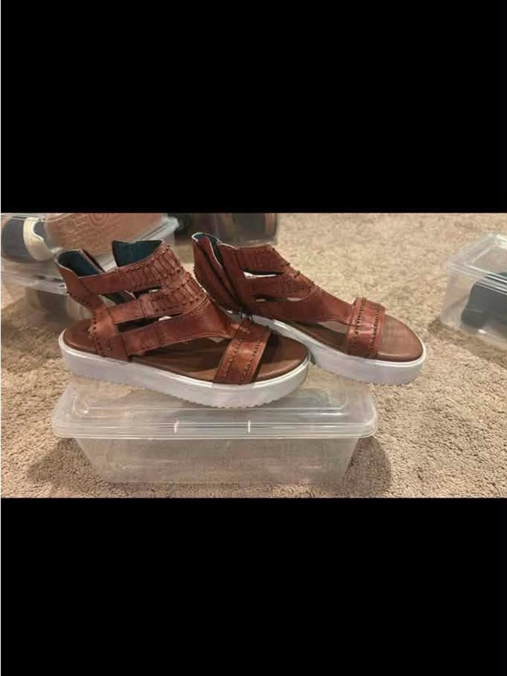 Bed Stu Brown Leather Strappy Platform Sandals